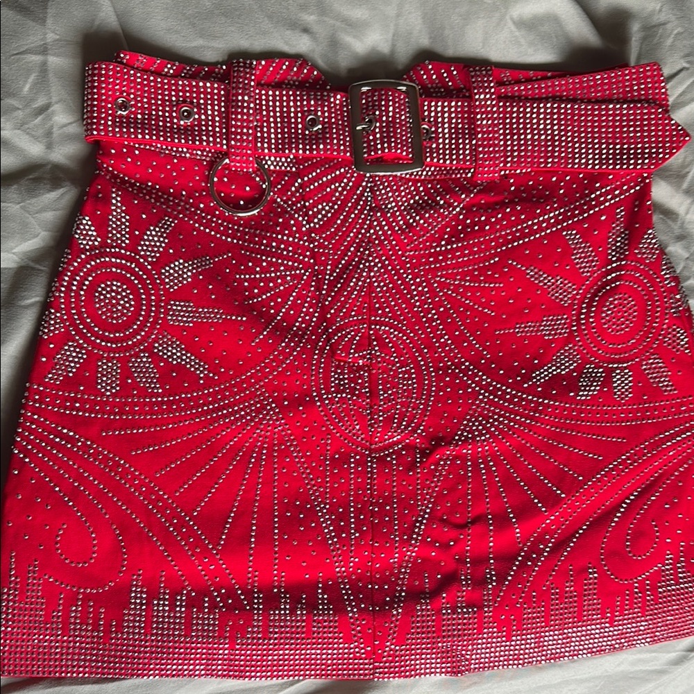 Red Western Bedazzled Mini Skirt M